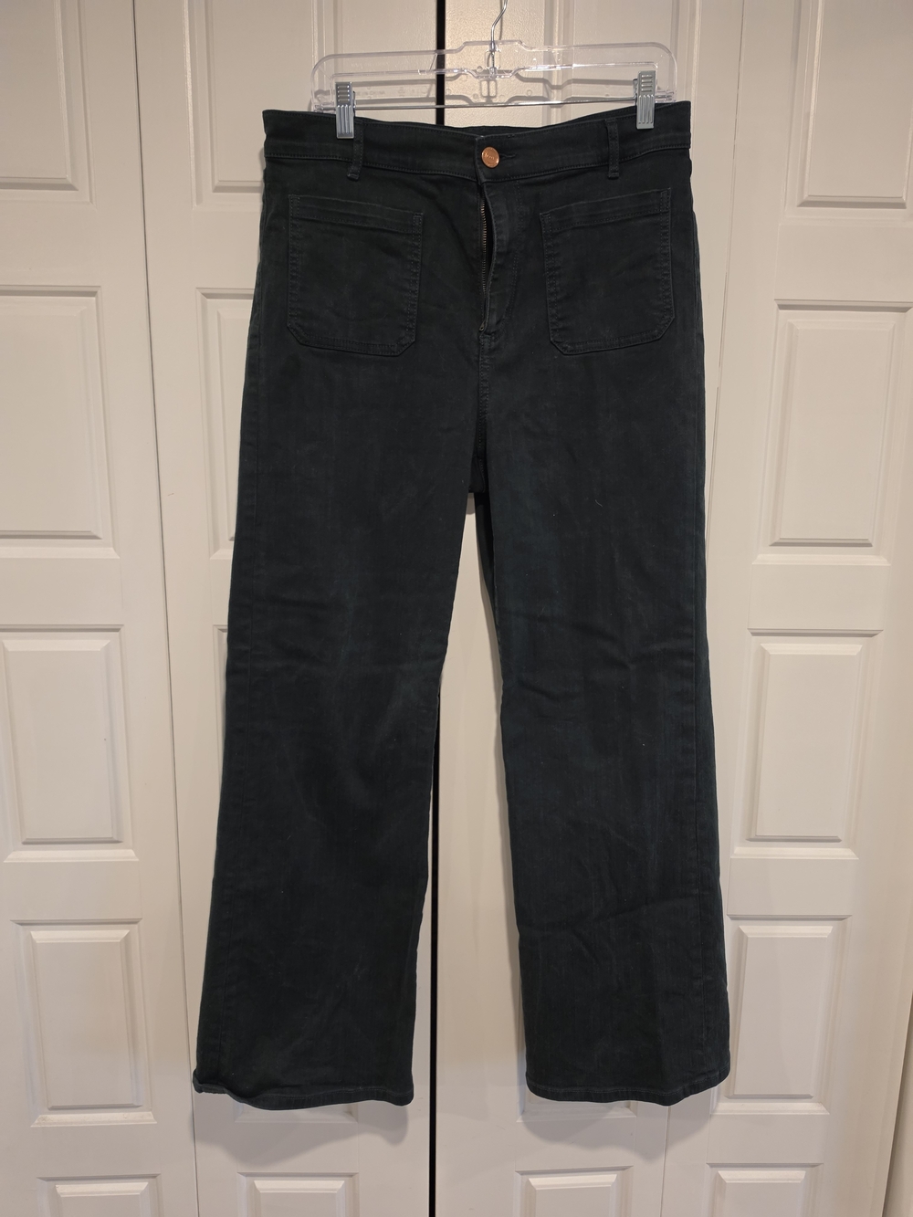 LOFT Dark Green Wide-Leg Jeans with Front Patch Pockets